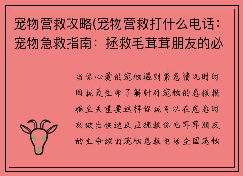 宠物营救攻略(宠物营救打什么电话：宠物急救指南：拯救毛茸茸朋友的必备知识)